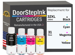 DoorStepInk Brand Replacement for HP 32XL Black 135ml HP 31 Tri-Color 70ml Ink Bottle Made in the USA