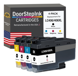 DoorStepInk Brand for Brother LC406/406XL Black and Tri-Color Remanufactured in USA Inkjet Cartridge, LC406/406XL.4PK