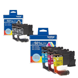 Original Brother LC501XL High Yield Multi-Color (2-Black) & (Color) Ink Cartridge, BCMY-5 Pack