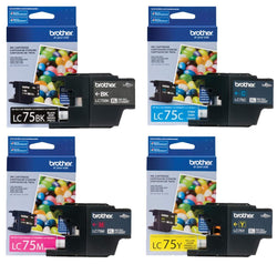 Original Brother LC75 Black, Cyan, Magenta, Yellow Ink Cartridges