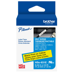 Original Brother HSE-631E Heat Shrink Tape, Black On Yellow, 11.2mm x 1.5m