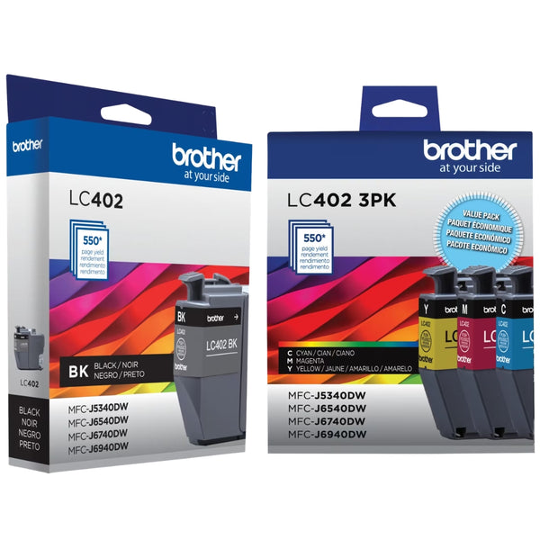 Original Brother LC-402 4-Pack Black, Cyan, Magenta and Yellow Ink Cartridges