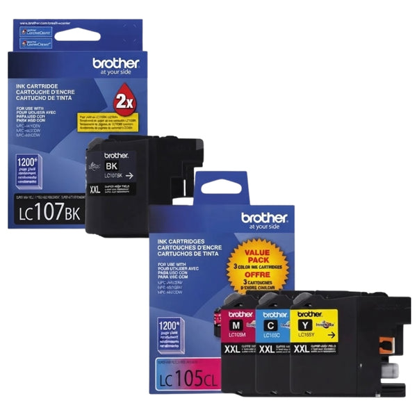 Original Brother LC107XXL Black & LC105XXL Cyan, Magenta & Yellow Ink Cartridges