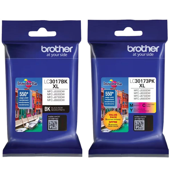 Original Brother LC3017XL Black, Cyan, Magenta, Yellow Ink Cartridge, 4-Pack