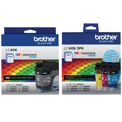 Original Brother LC406 Black and Color Ink Cartridges-4 pack