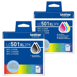 Original Brother LC501XL High Yield Multi-Color (2-Black) & (Color) Ink Cartridge, BCMY-5 Pack