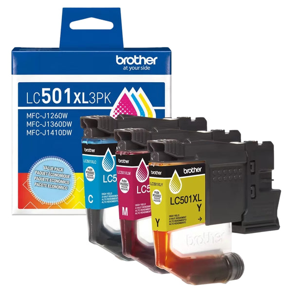 Original Brother LC501XL High Yield Multi-Color (CMY) Ink Cartridge, 3-Pack