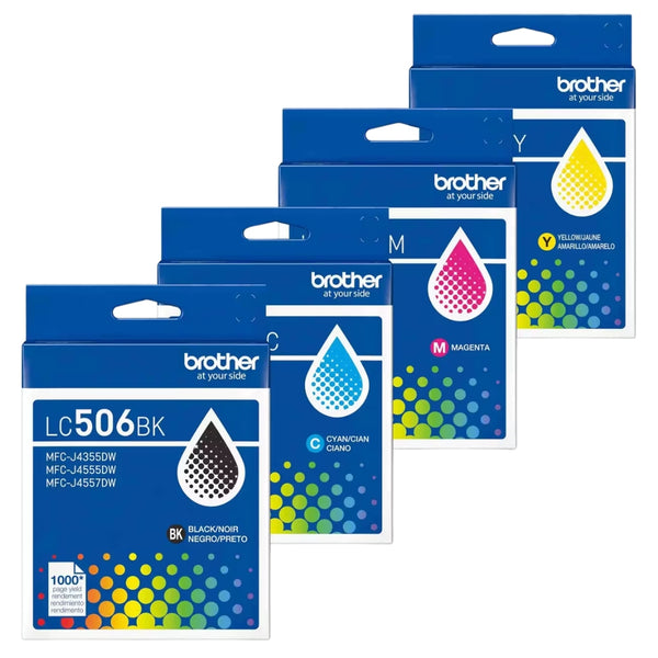 Original Brother LC506 Standard Yield Multi-Color (BCMY) Ink Cartridge, 4-Pack