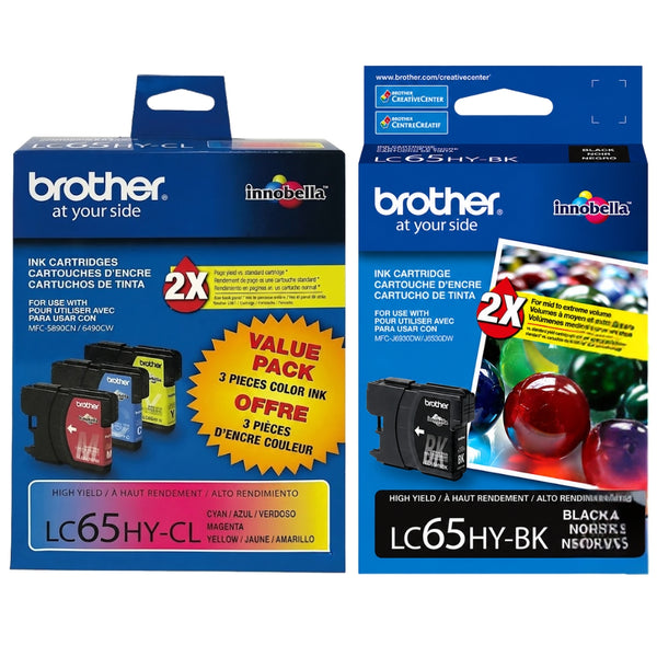 Original Brother LC65 Black, Cyan, Magenta, Yellow Ink Cartridges