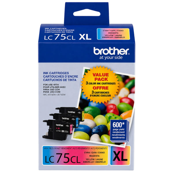 Original Brother LC75XL Cyan, Magenta, Yellow Ink Cartridges-LC753PKS -3 Pack