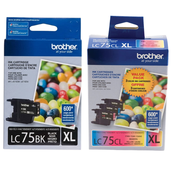 Original Brother LC75 Black, Cyan, Magenta, Yellow Ink Cartridges