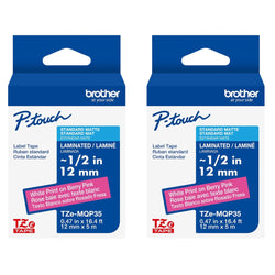 Original Brother P-Touch Embellish White Print on Berry Pink Tape TZE-MQP35M – ~1/2” Wide x 13.1’ Long (12mm x 4m)-2-Pack