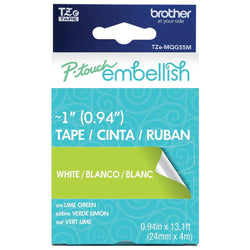 Original Brother P-Touch Embellish White Print on Lime Green Tape TZE-MQG55M - ~1" Wide x 13.1’ Long (24mm x 4m)- 2 Pack