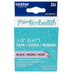Original Brother P-touch TZe-MPPD31 Embellish Black on Pink and blue Assortment Tape