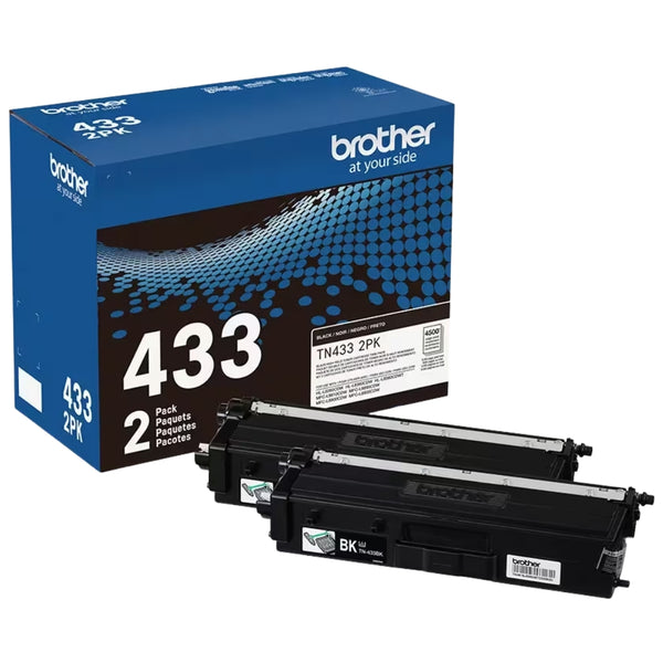 Original Brother TN433 High Yield Black Toner Cartridge, 2-Pack