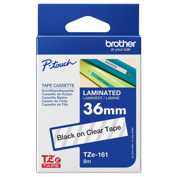 Original Brother TZe-161 Labelling Tape Cassette, 36 mm (W) x 8 m (L), Laminated, - Black on Clear