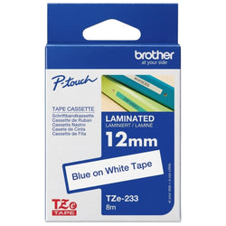 Original Brother TZe-233 Labelling Tape Cassette, Blue on White, 12 mm (W) x 8 m (L), Laminated Tape