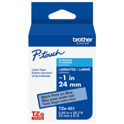 Original Brother TZe-551 - 24mm Black on Blue Laminated Label Tape