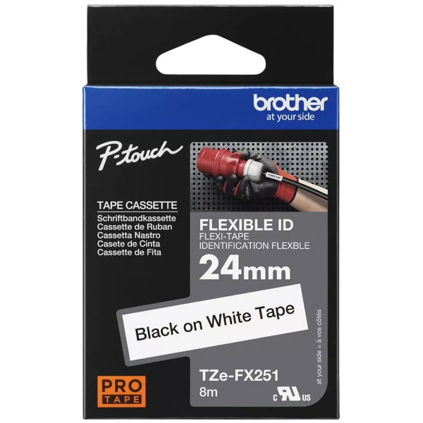 Original Brother TZe-FX251 Labelling Tape Cassette 24mm (W) * 8m (L) Black on White Tape-TZe-FX251