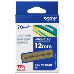 Original Brother TZe-MPGG31 Labelling Tape Cassette, Black on Gold Geometric, 12 mm (W) x 4 m (L)