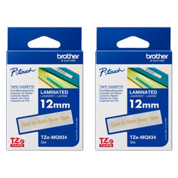 Original Brother TZe-MQ934 1/2 In. Gold on Satin Silver P-Touch Tape