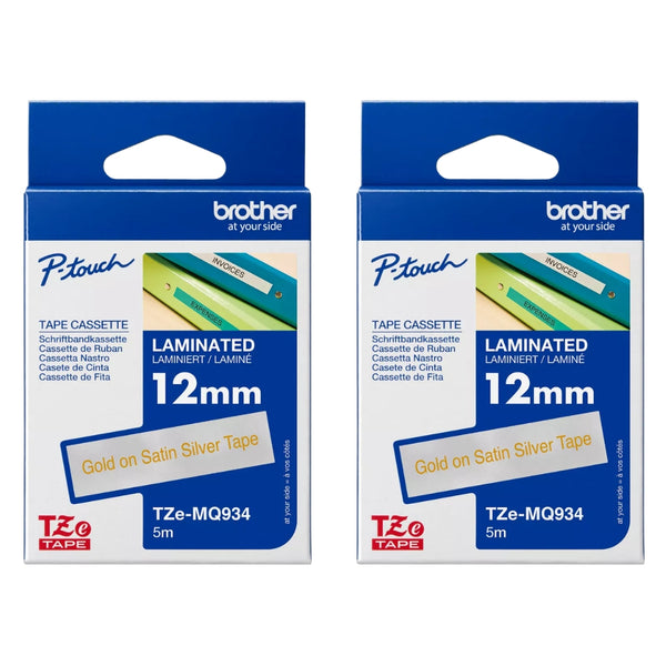 Original Brother TZe-MQ934 1/2 In. Gold on Satin Silver P-Touch Tape