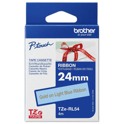Original Brother TZe-RL54 Labelling Tape Cassette, Gold on Light Blue, 24mm (W) x 4M (L), Ribbon Tape