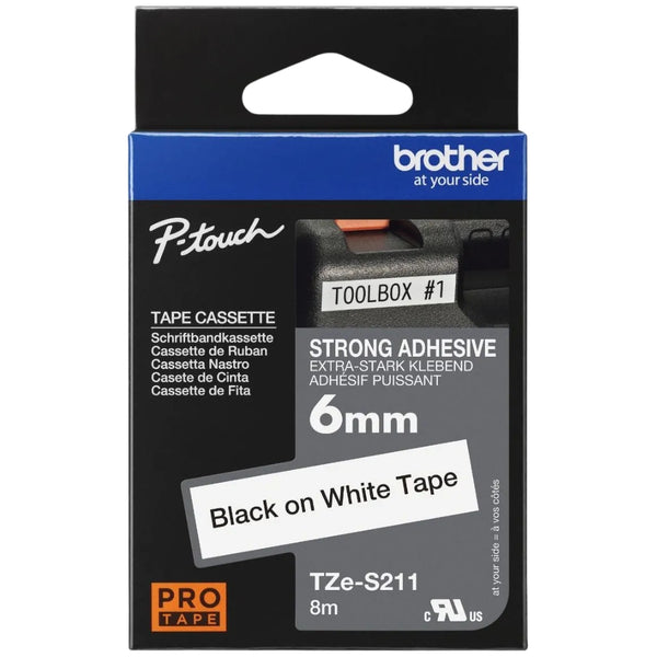 Original Brother TZe-S211 Labelling Tape Cassette 6mm (W) * 8m (L) Black on white-TZe-S211