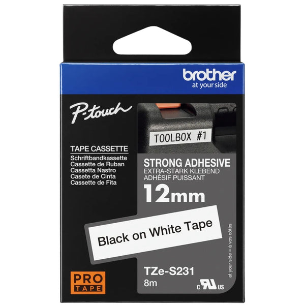 Original Brother TZe-S231  Labelling Tape Cassette 12mm (W) * 8m (L) Black on white- TZe-S231