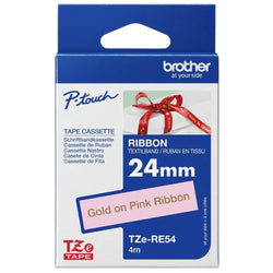 Original Brother textile tape TZe-RE54 gold on pink - 24 mm wide, 4 meters long (including for P-touch H200, H100LB/R, H105, E100/VP, D200/BW/VP, D210/VP, Cube, Cube Plus)