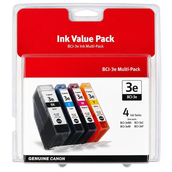 Original Canon BCI-3e Black, Cyan, Magenta & Yellow Ink Cartridges