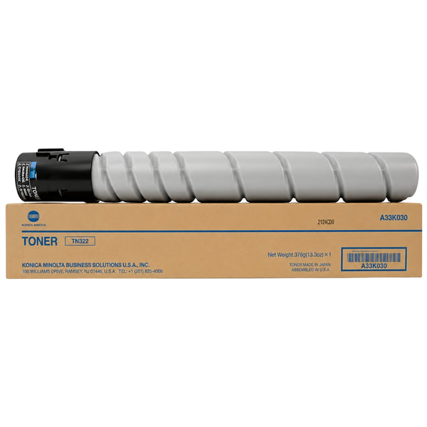 Original Konica Minolta TN322 Standard Yield Black Toner Cartridge, A33K030