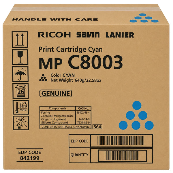 Original Ricoh MP C8003 Standard Yield Cyan Toner Cartridge, 842199