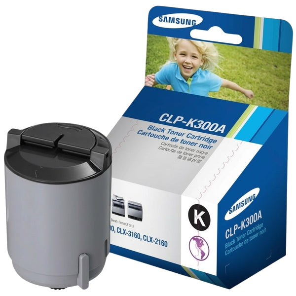 Original Samsung CLP-K300 Standard Yield Black Toner Cartridge, CLP-K300A