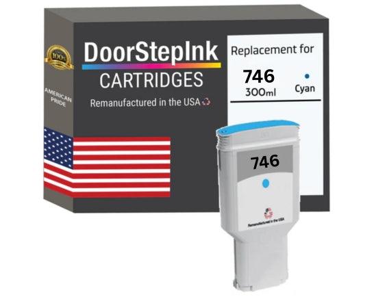 DoorStepInk Brand for HP 746 300ml Standard Yield Cyan Remanufactured in the USA Ink Cartridge, P2V80A