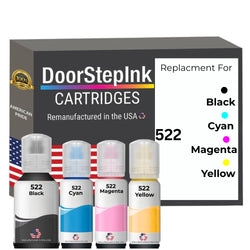 DoorStepInk Brand Replacement For Epson 522 (T522120-BCS) Black 140ml, CMY 70ml Ink Multi-Color Bottle Made in the USA