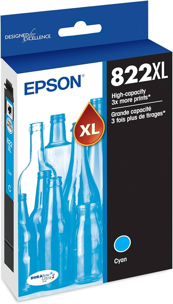 Genuine Epson 822XL Cyan High-Yield Ink Cartridge, T822XL220-S