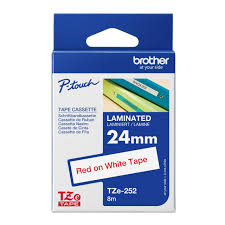 Genuine Brother P-Touch TZE-252 Tape, 1" (24 mm) Standard Laminated P-Touch Tape, Red on White, 26.2 ft (8 m)