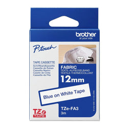 Genuine Brother P-touch TZE-FA3 Tape, 1/2" (0.47") Wide Fabric Iron-On Tape, Navy Blue on White, CSingle-Pack,TZEFA3