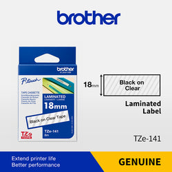 Genuine Brother TZe-141 Labelling Tape Cassette – Black on Clear, 18mm wide
