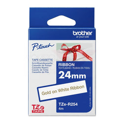Original Brother TZe-R254 Labelling Tape Cassette 12mm (W) * 5m (L) Gold on White Ribbon -TZe-R254