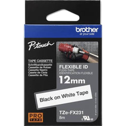 Genuine Brother TZe-FX231 Labelling Tape Cassette Black on White, 12mm wide