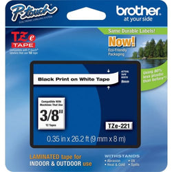 Genuine Brother TZe-221 Labelling Tape – Black on White, 9mm wide