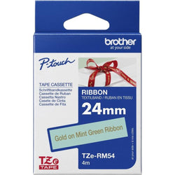 Original Brother TZe-RM54 Labelling Tape Cassette, Gold on Mint Green, 24mm (W) x 4M (L), Ribbon Tape