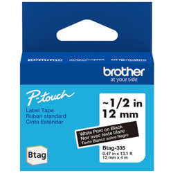 Genuine Brother P-Touch Btag BTAG-335 White on Black Label Tape ~1/2in by 13.1ft (12mm x 4m)