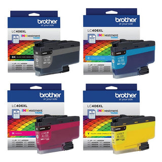Original Brother LC406XL High Yield Black and Color Ink Cartridges-4 pack