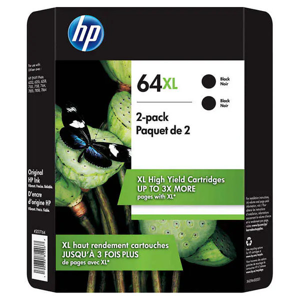 Original HP 64XL (N9J92AN) Black Ink Cartridge- 2 Pack