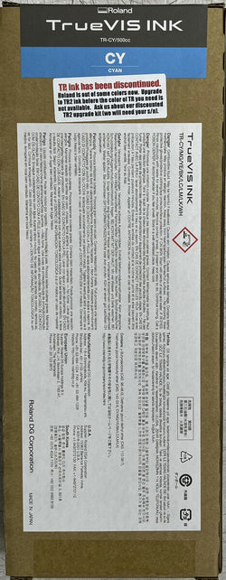 Original Roland TrueVIS TR-CY/500CC High-Yield Cyan Ink Cartridge