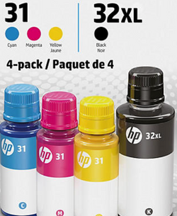 Original HP 31 C-M-Y and HP 32XL Black Ink Cartridges Refills-Pack-4