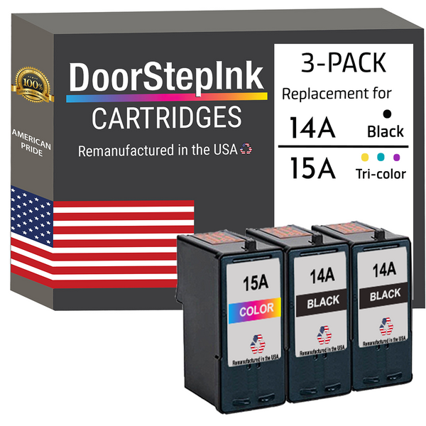 DoorStepInk Remanufactured in the USA Ink Cartridges for Lexmark #14A 2 Black / #15A 1 Color 3-Pack